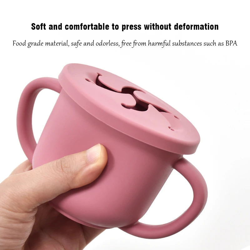 Vaso de Silicona para Bebés con Doble Asa y Popote + Taza de Snack