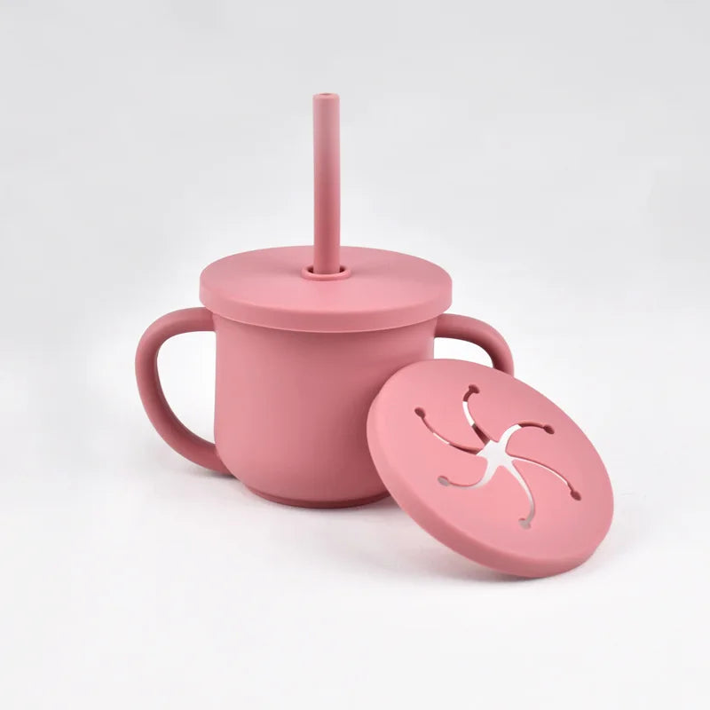 Vaso de Silicona para Bebés con Doble Asa y Popote + Taza de Snack
