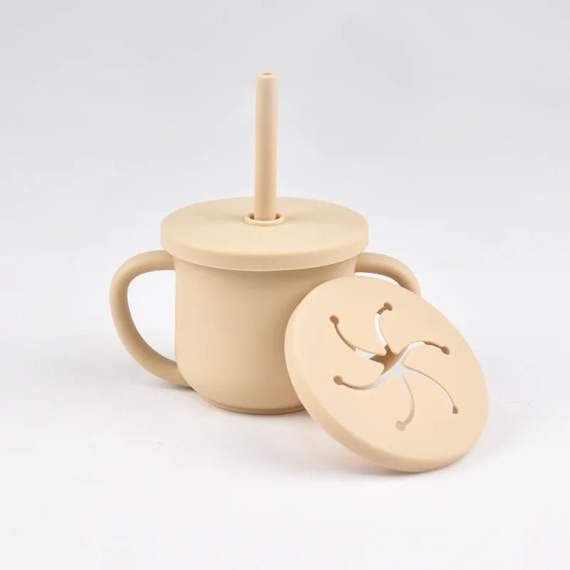 Vaso de Silicona para Bebés con Doble Asa y Popote + Taza de Snack