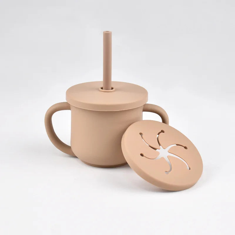 Vaso de Silicona para Bebés con Doble Asa y Popote + Taza de Snack