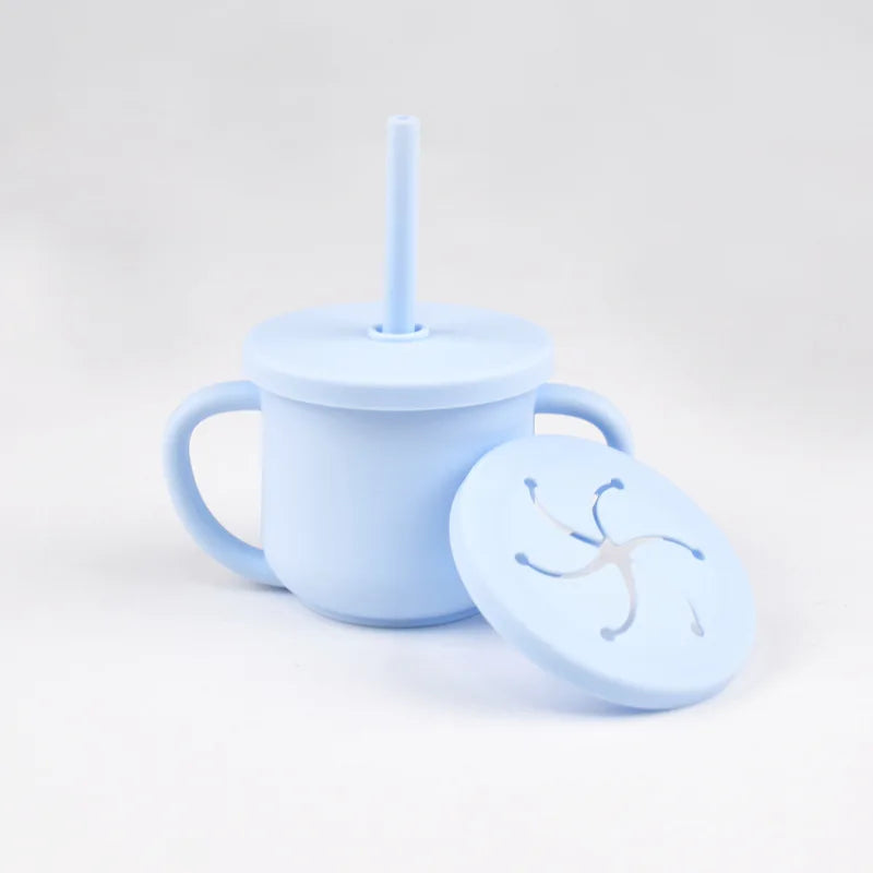 Vaso de Silicona para Bebés con Doble Asa y Popote + Taza de Snack
