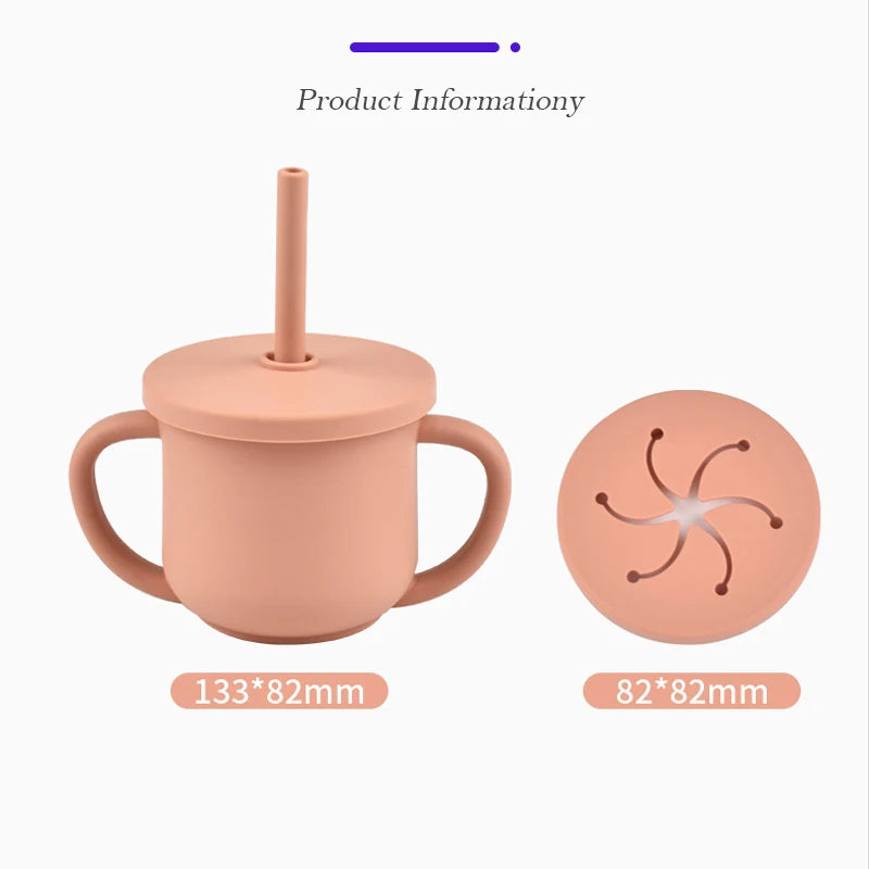 Vaso de Silicona para Bebés con Doble Asa y Popote + Taza de Snack