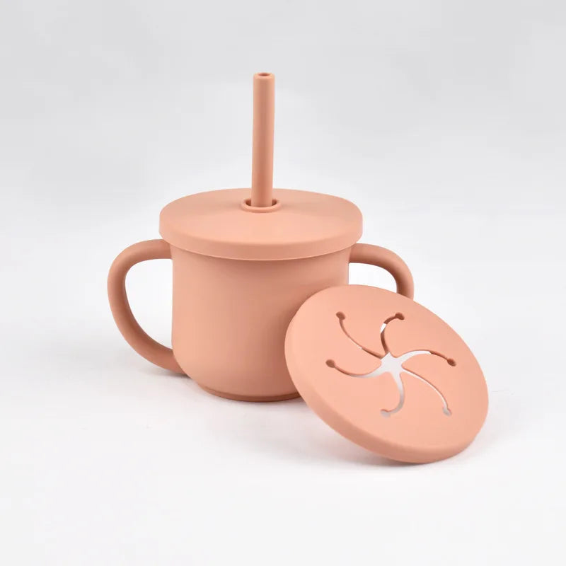 Vaso de Silicona para Bebés con Doble Asa y Popote + Taza de Snack