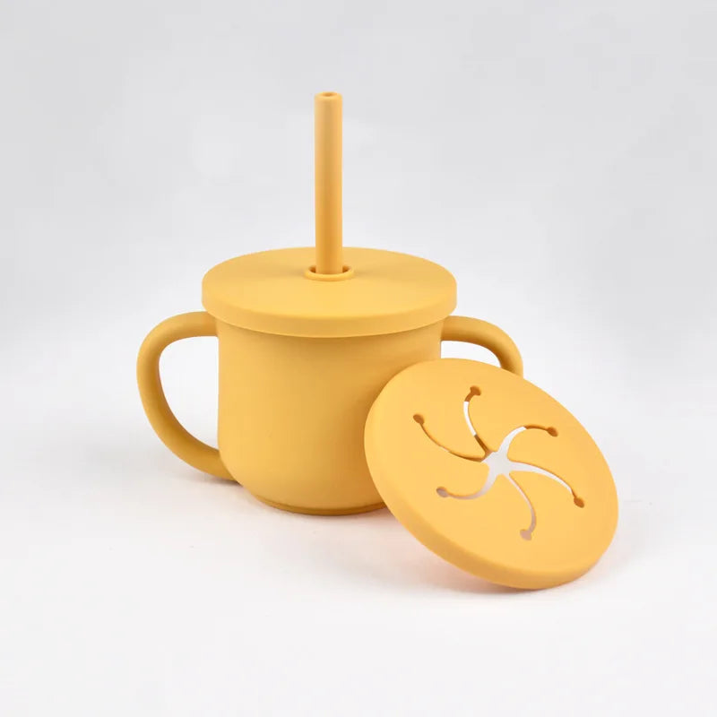 Vaso de Silicona para Bebés con Doble Asa y Popote + Taza de Snack