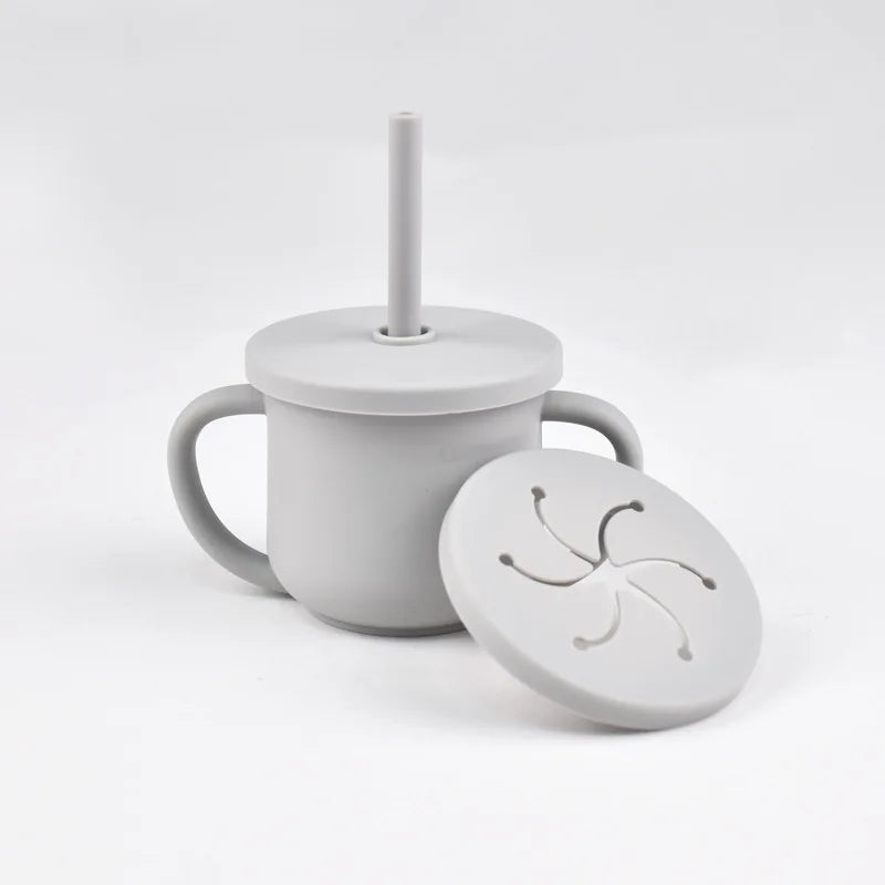 Vaso de Silicona para Bebés con Doble Asa y Popote + Taza de Snack